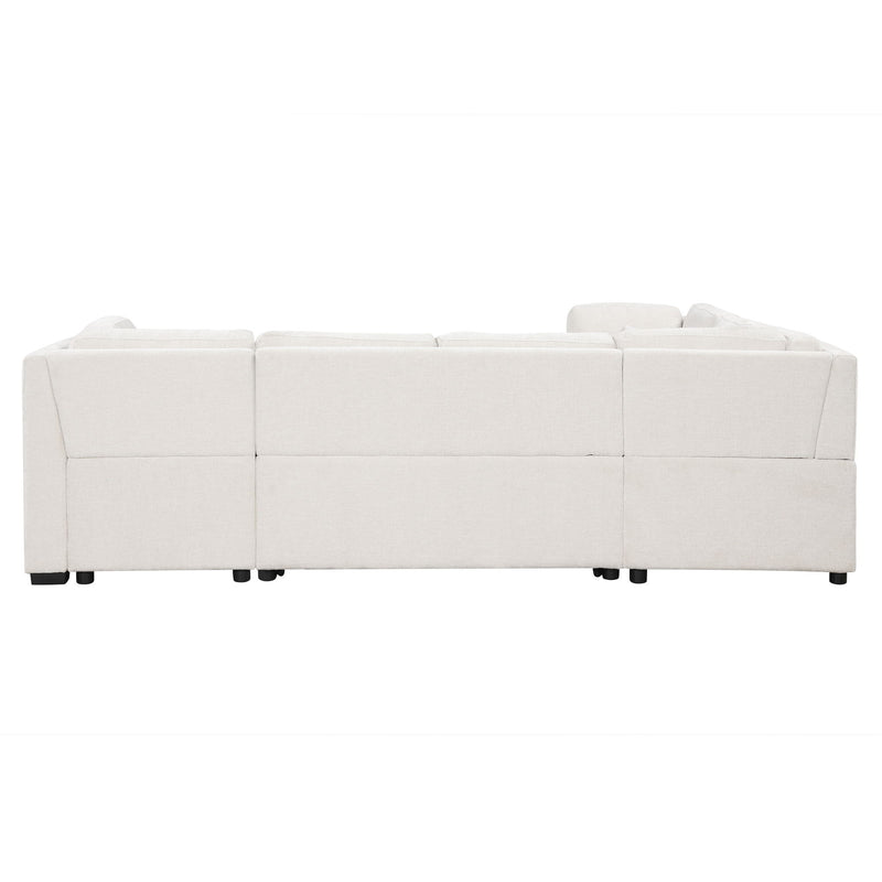 U-Shaped Sectional Sofa Pull Out Sofa Bed With Two USB Ports, Two Power Sockets, Three Back Pillows And A Storage Chaise For Living Room