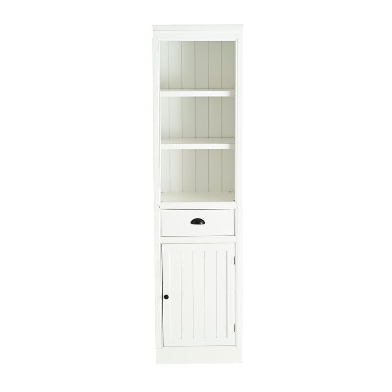 Retro Style 75'' Tall Display Shelf With Cabinet For Hallways Living Room Kitchen - White
