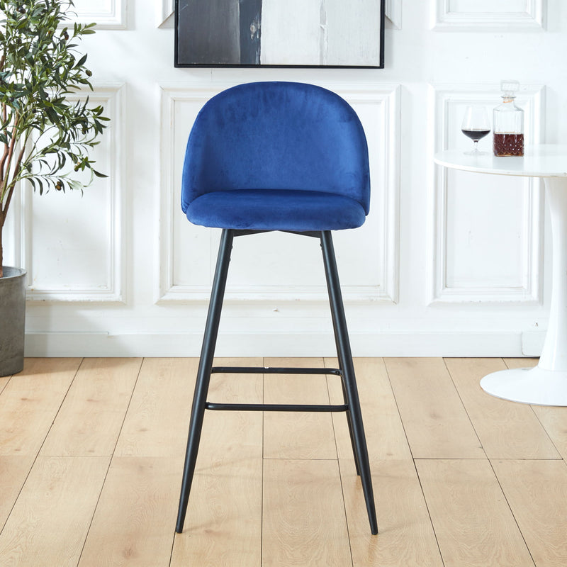 Bar Stool (Set of 2) Modern Counter Bar Height Chair With Back, Sturdy Metal Legs & Footrests, Island Stool For Kitchen Bar - Blue