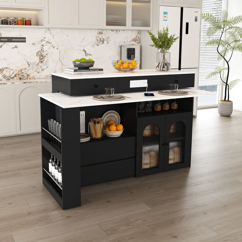 Kitchen Island With Extendable & Rotating Table