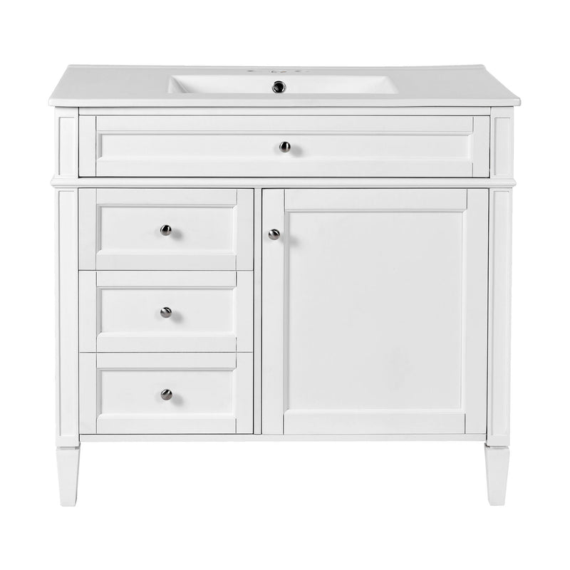 Bathroom Vanity With Mirror Cabinet, Single Sink With 2 Soft Closing Doors And 4 Drawers
