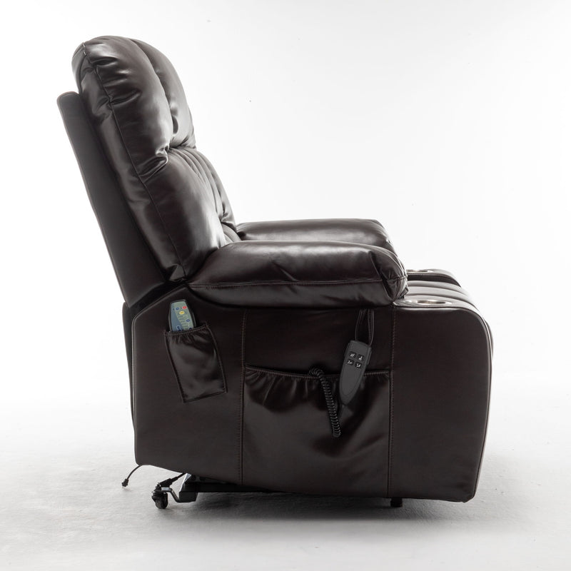 Lift Chair With Heat & Massage, 2 Pockets, 2 Cup Holders, Dual Remote - Wine Red