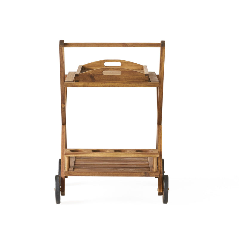 Riviera Bar Cart Stained Mobile With Wheels For Entertaining - Natural Stained