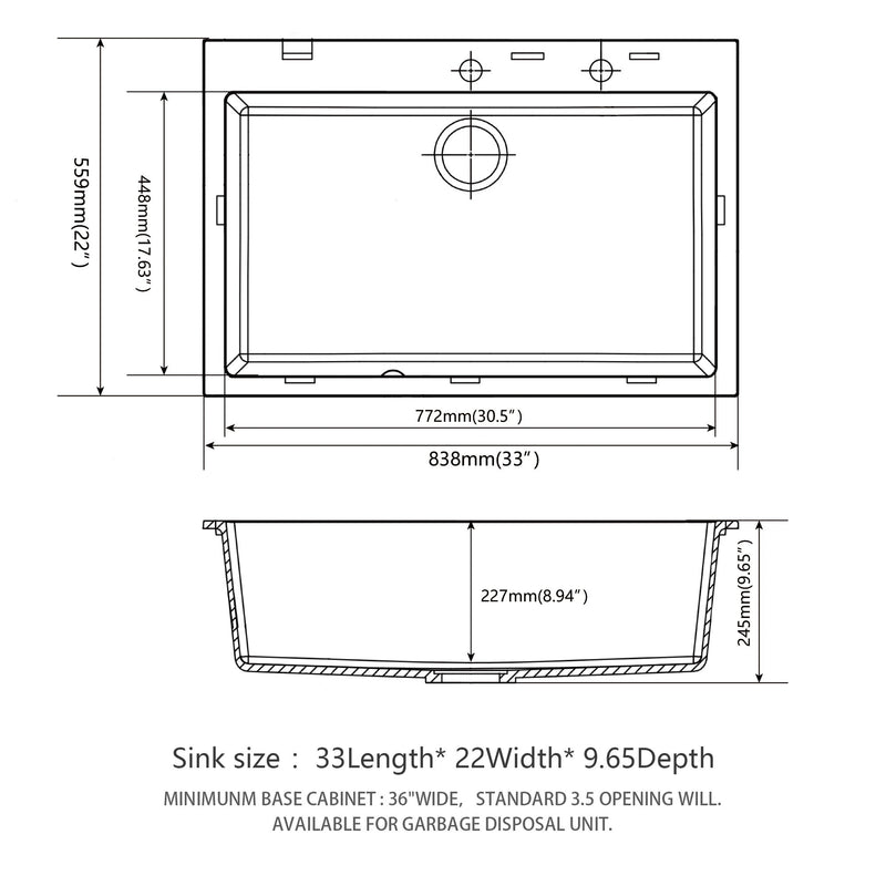 Kitchen Sink Granite Composite Drop In Sink With Durable Material - Black