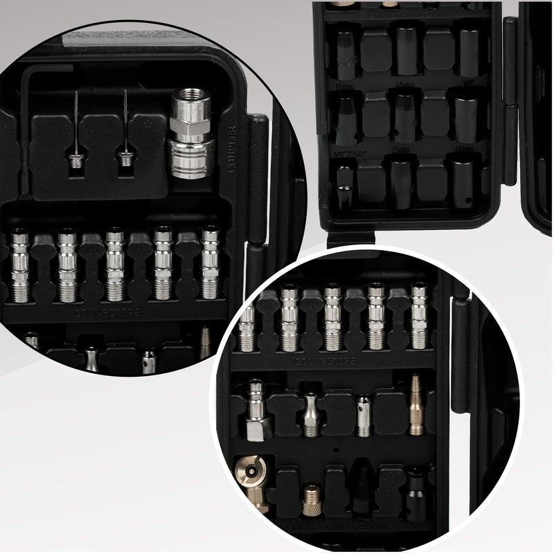 71 Piece Air Tool And Accessories Kit, Impact Wrench, Air Ratchet, Die Grinder, Aire Hammer, Hose Fittings, Storage Case - Black / Silver