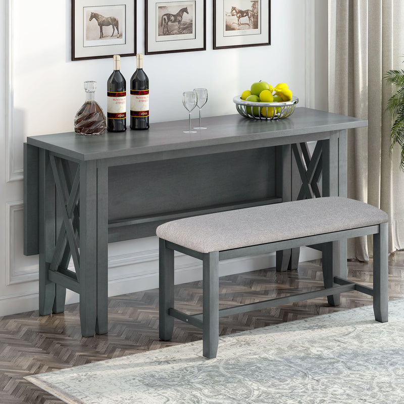 Foldable Dining Set For 6 With 4 Chairs And Bench, Space Saving Design - Gray