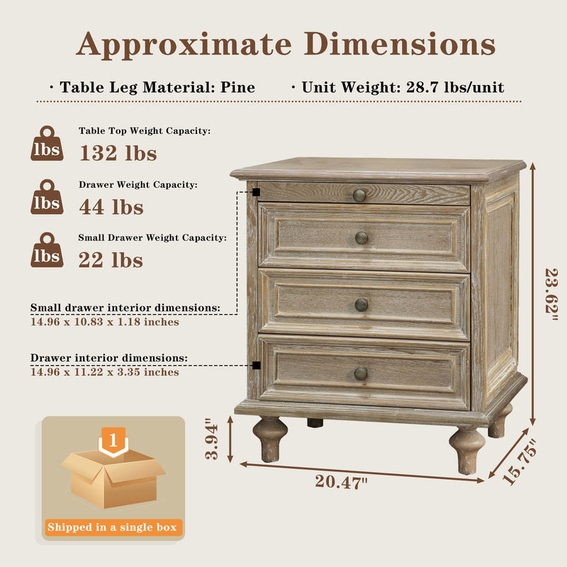 Farmhouse Nightstand With 4 Drawers