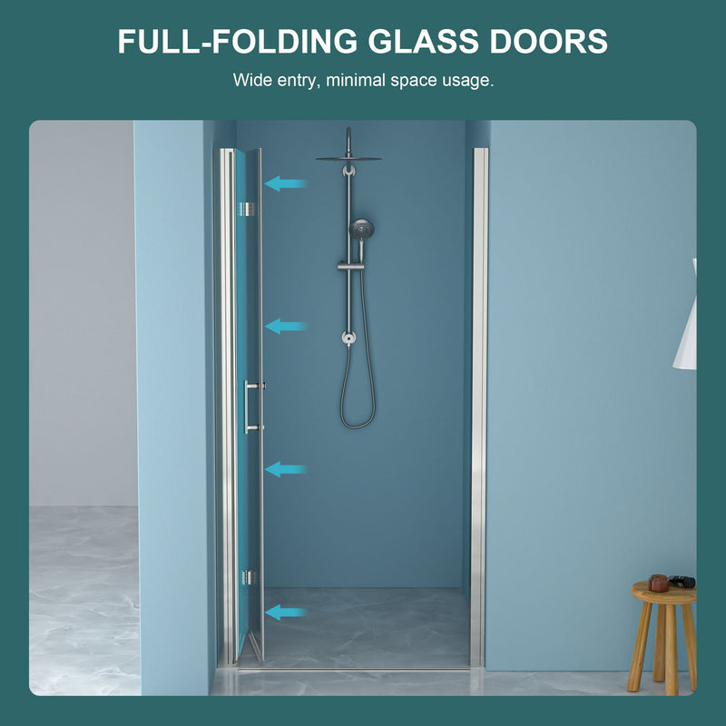 Bi Fold Frameless Shower Door With Tempered Glass,1 / 4" Thickness - Chrome