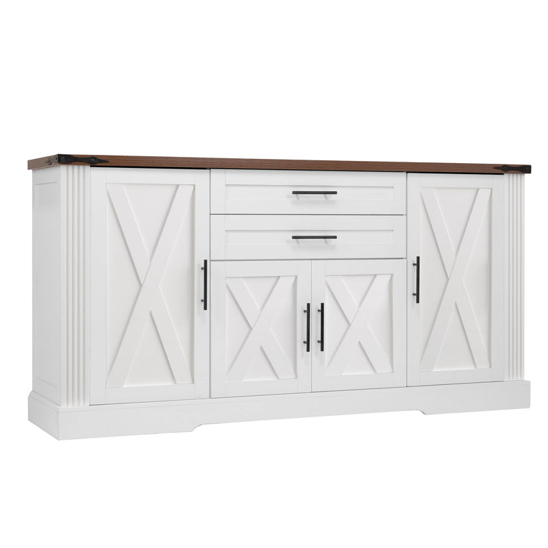Barn Door Storage Cabinet With 2 Drawers & Door Rack, Adjustable Shelves