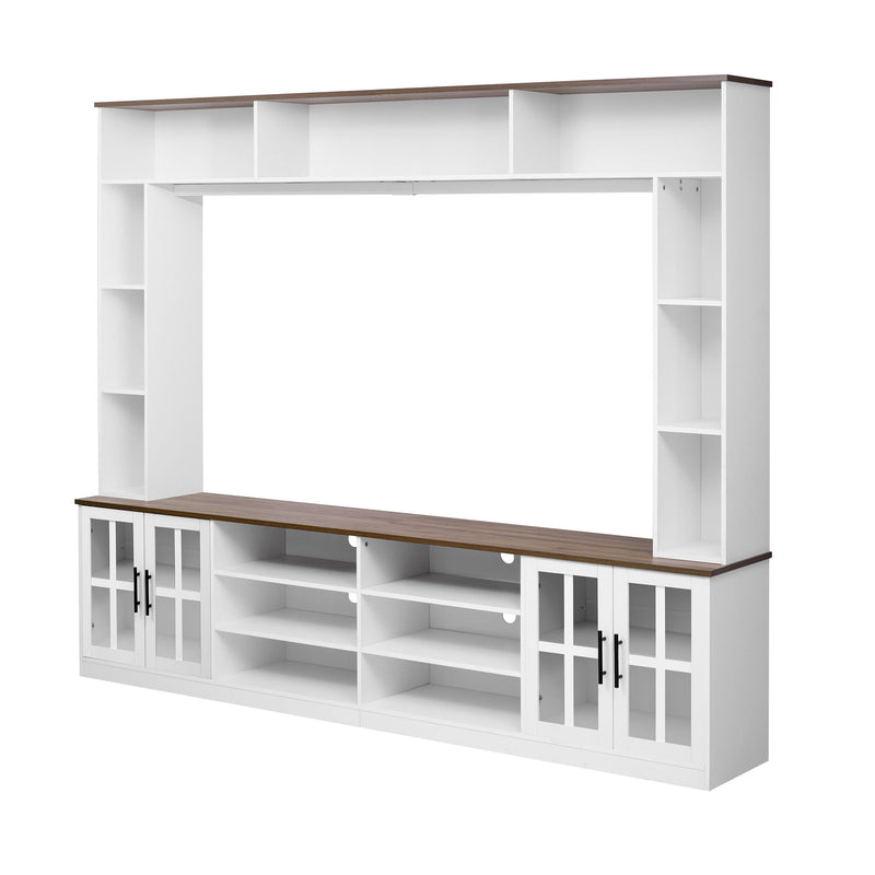 Wall Unit Entertainment Center With Bookshelves For TVs Up To 80", Tempered Glass Doors And Adjustable Shelves
