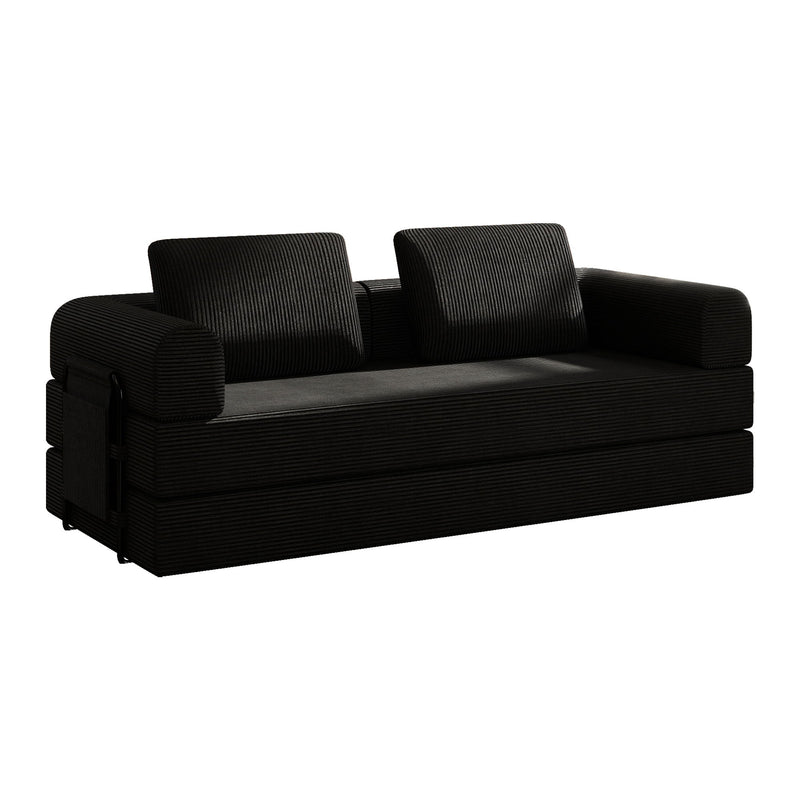 Convertible Sleeper Sofa Bed With Cylindrical Pillow, Fixed Shape Frame