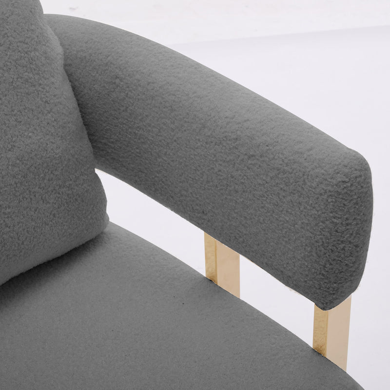 Modern Decorative Chair Teddy Fleece Upholstered And Metal Foot