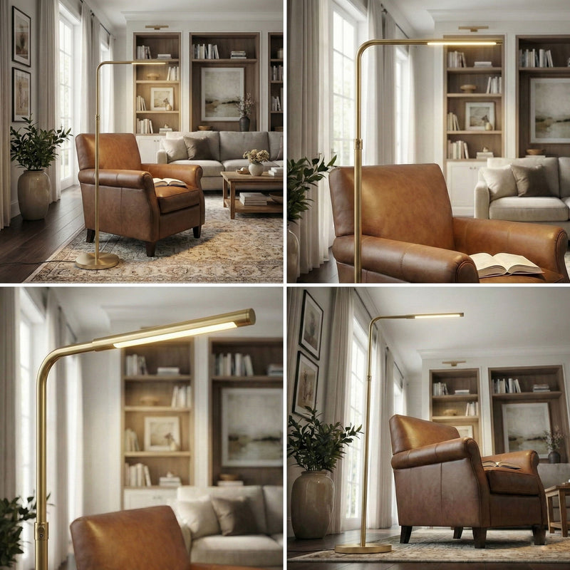 Verve - Floor Lamp With On / Off Switch Adjustable LED Round Base - Gold