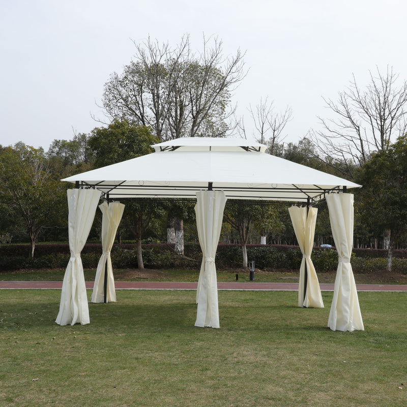 Outdoor Patio Gazebo Tent With Ventilated Double Roof And Sidewall