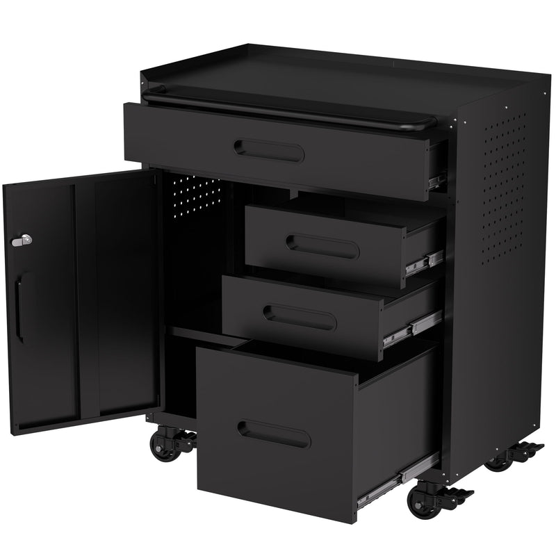 Rolling Tool Cabinet Heavy Duty Garage Storage With Lockable Doors & Drawers
