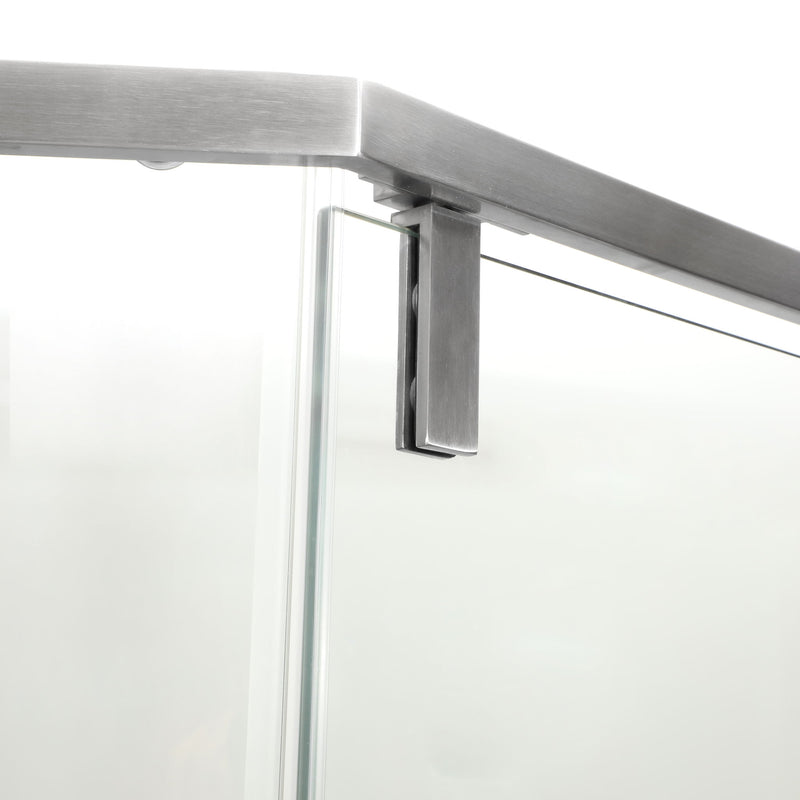 Semi Frameless Neo Angle Hinged Shower Enclosure With Clear Tempered Glass - Brushed Silver