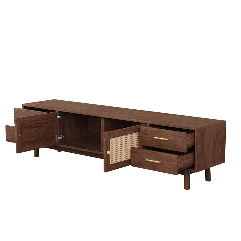 70" TV Stand With Doors For TVs Up To 80", Media Console With 4 Drawers & Cable Holes - Dark Brown