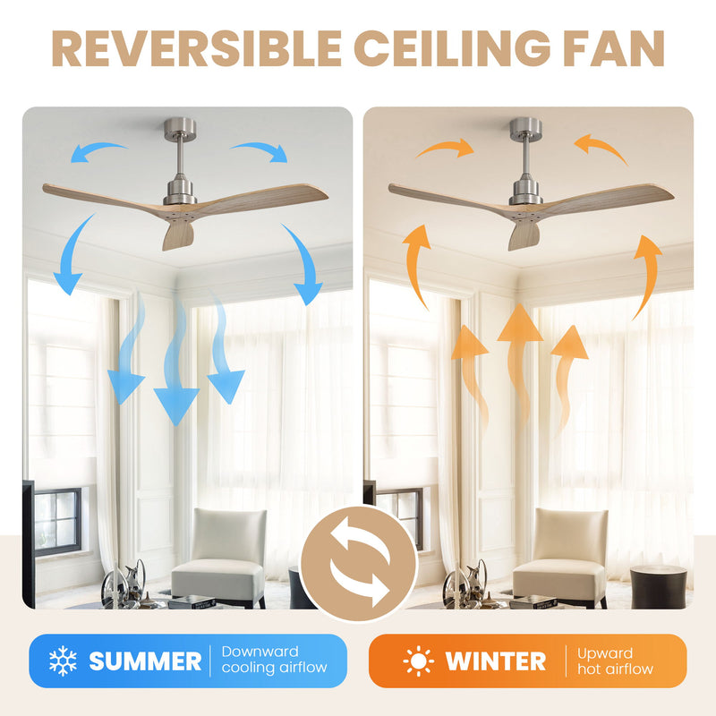 52" Smart DC Ceiling Fan With 3 Blades Reversible Silent Motor