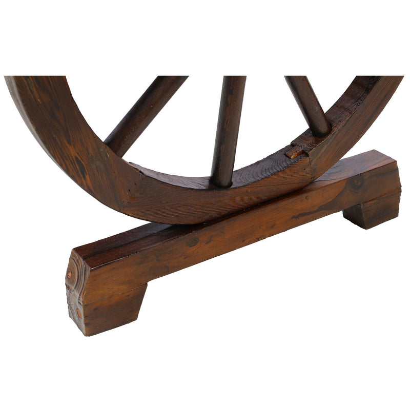 Rustic Country 2 Person Wooden Wagon Wheel Bench With Slatted Seat And Backrest - Brown