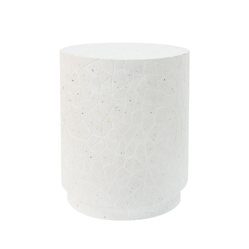 Outdoor Terrazzo Concrete Drum End Table, Living Room Accent Table - White Terrazzo