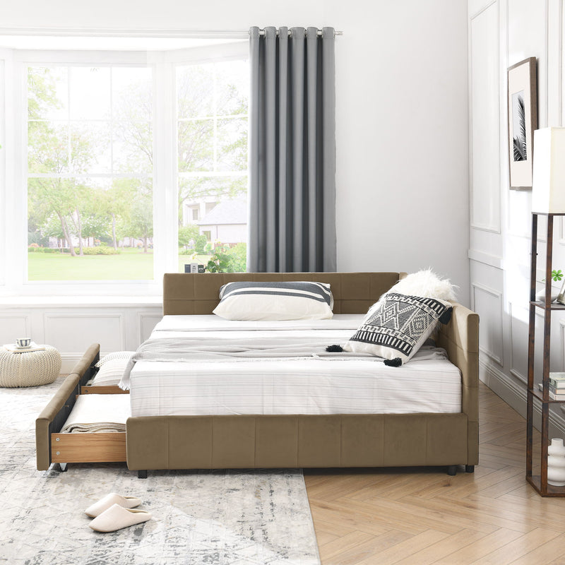 Storage Upholstered Tufted Bed Frame With Backrest And Armrests