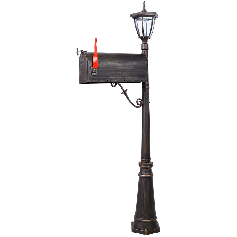 Stratford - Heavy Duty Cast Aluminum Mailbox With Post And Solar Light, Fluted Base, Decorative Modern Mailbox - Brown