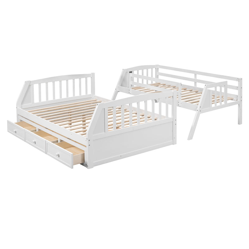 Bunk Bed With Drawers, Ladder And Storage Staircase
