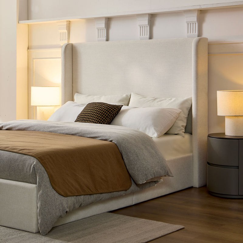 Carmen - Minimalist Upholstered Wingback Bed Frame With High Headboard