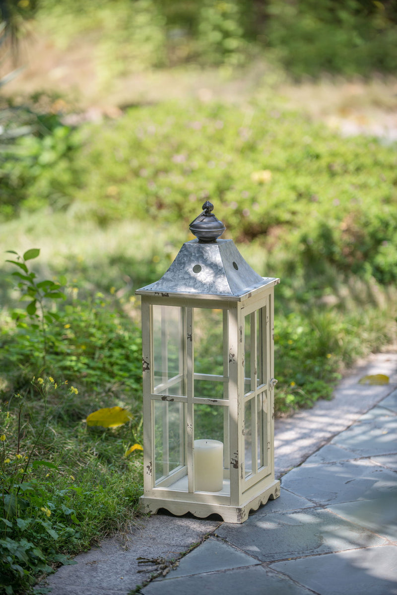 Wooden Candle Lantern Decorative, Hurricane Lantern Holder Decor For Indoor Outdoor, Home Garden - Ivory