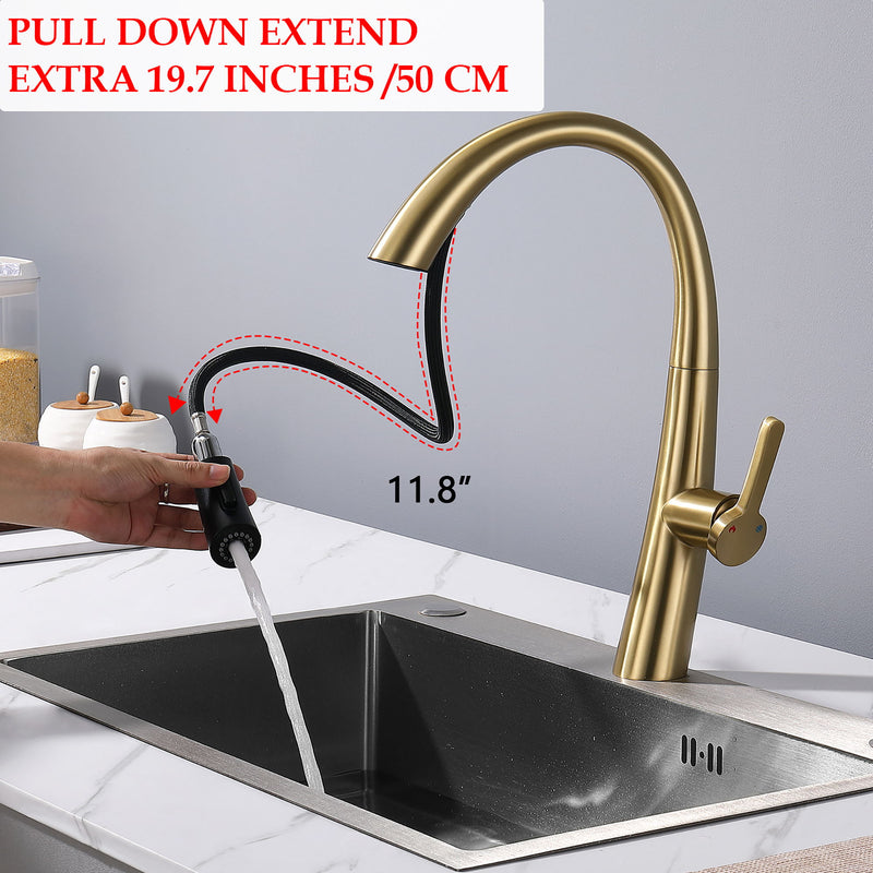Elegant Single Handle Stainless Steel Pull Out Kitchen Faucet With High Arch Spout