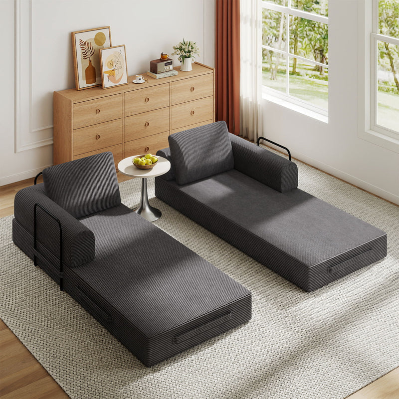 Convertible Sleeper Sofa Bed With Cylindrical Pillow, Fixed Shape Frame