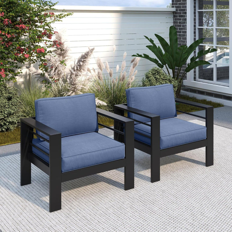 Modern All-Weather Patio Armchairs With Thick Cushions (Set of 2)
