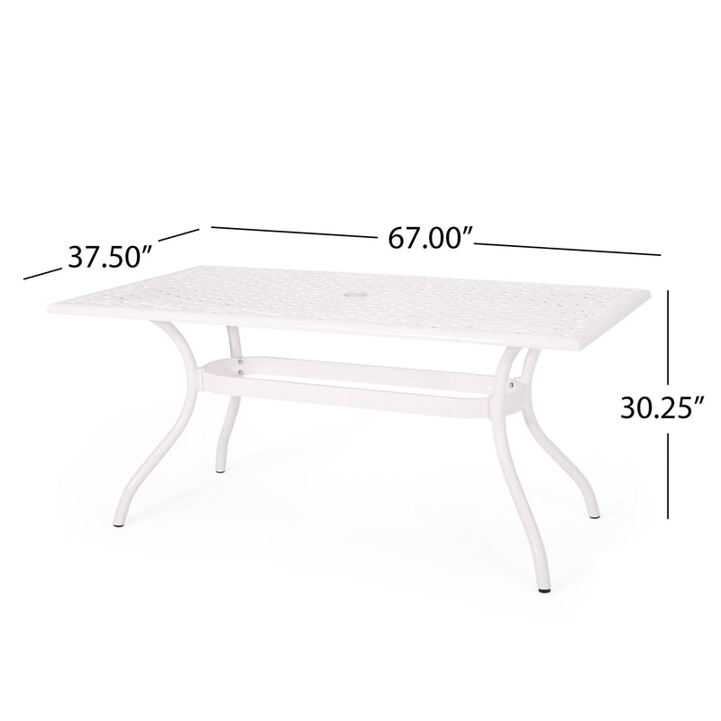 Celestine - Outdoor Cast Aluminum Dining Table With Floral Lattice Design And Umbrella Holder