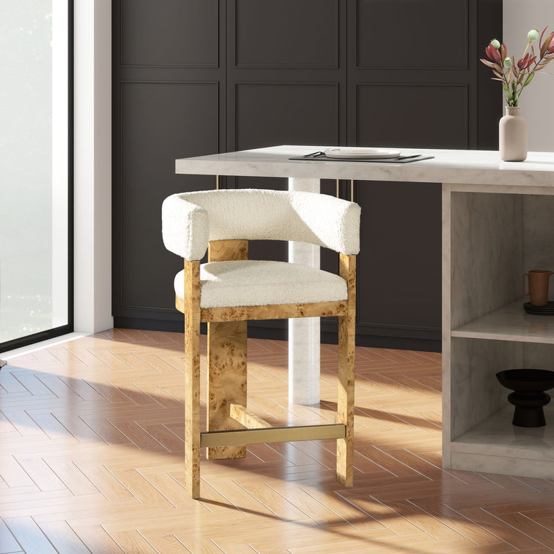 Vavona - Burl Upholstered Barrel Back Counter Height Bar Stool - Polar Off White