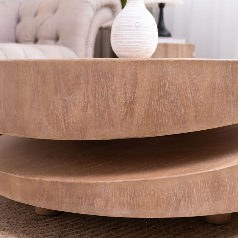 Modern Round Wood Coffee Table, Accent Table For Living Room - Antique Natural / Natural / Rustic