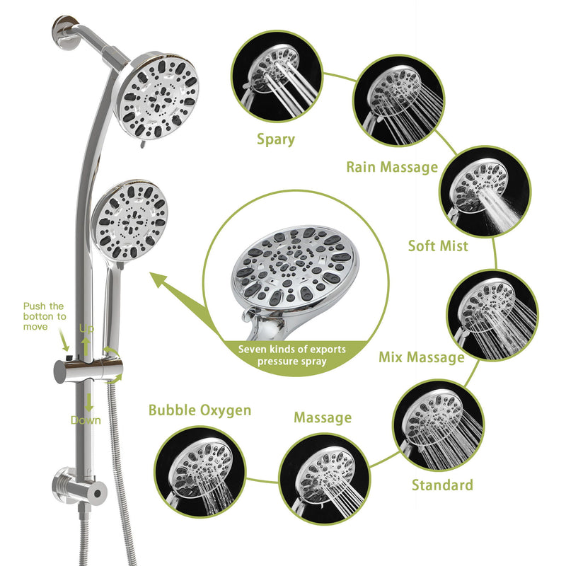 Multi Function Dual Shower Head Shower System With 4.7" Rain Showerhead, 7 Function Hand Shower, Adjustable Slide Bar