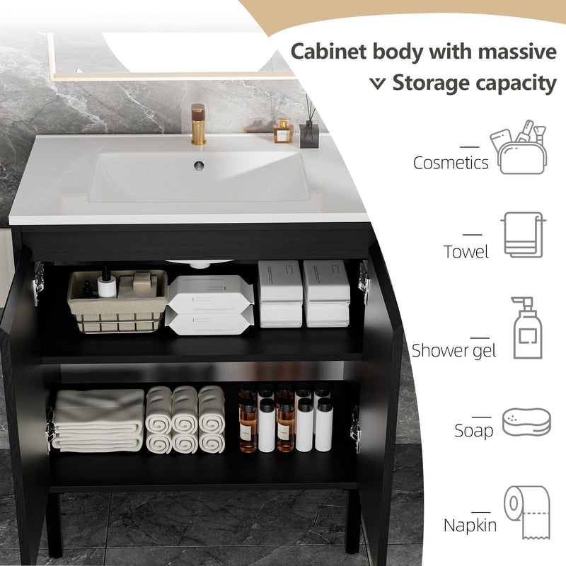 Bathroom Vanity With Ceramic Sink, Floor-Standing Design, Soft-Closing Drawers