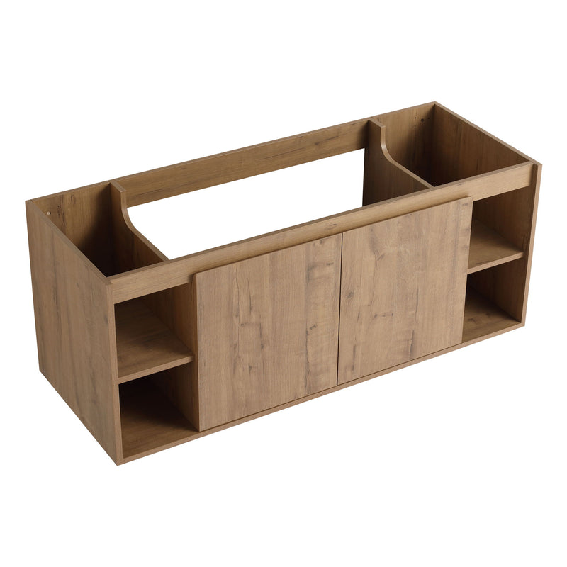 Modern 48" Wall Mounted Bathroom Vanity With Double Resin Sink And Storage Rack Soft Close Doors - Imitative Oak