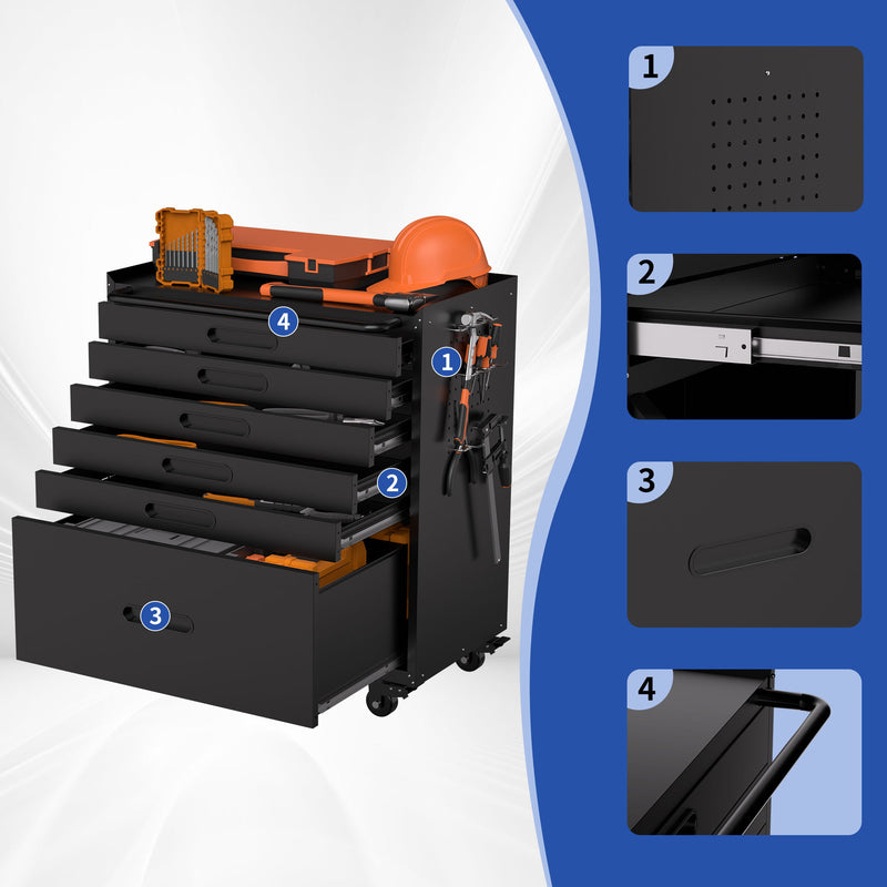 Rolling Tool Cabinet Heavy Duty Garage Storage With Lockable Doors & Drawers