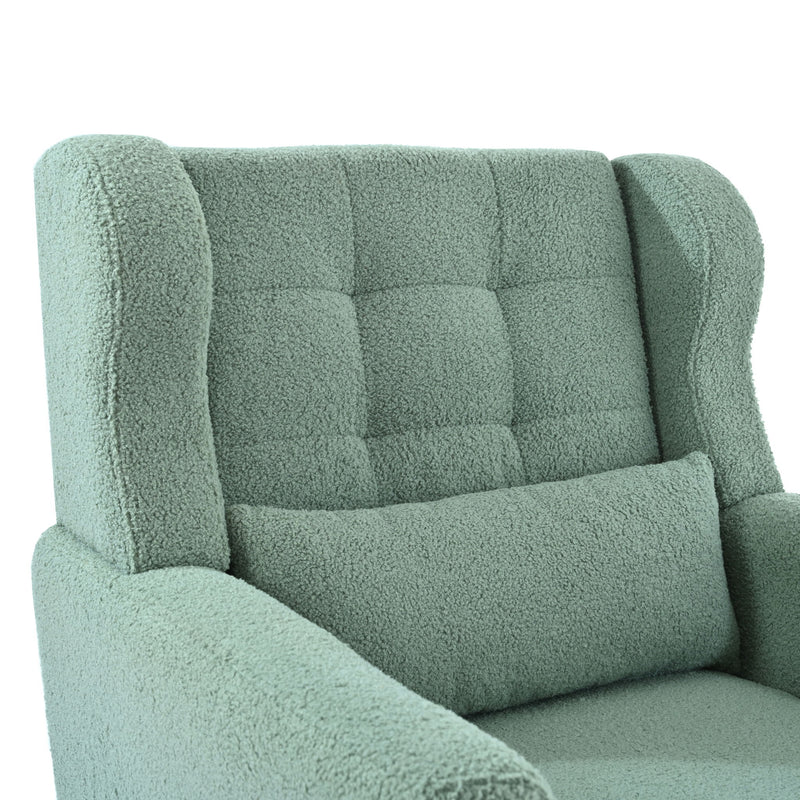 Modern Accent Chair, Teddy Fabric Living Room Chairs Comfy Reading Chair, Mid Century Accent Chair, Lounge Arm Chairs Armchair For Living Room Bedroom - Light Green