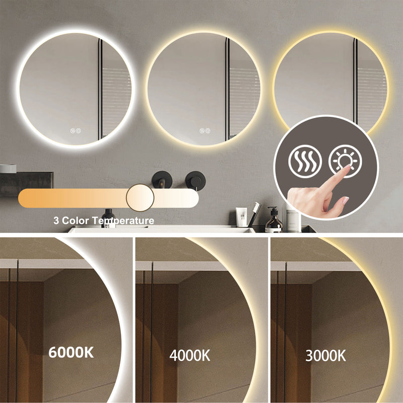 Round LED Bathroom Mirror With Adjustable Lights, Anti Fog & Dimmable For Home Decor - Silver
