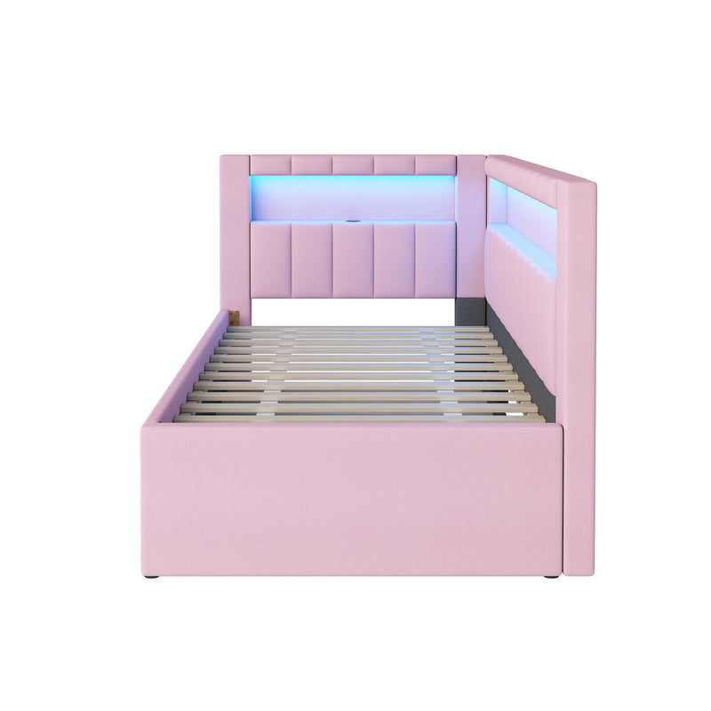 Upholstered Platform Bed With USB Ports And LED Belt