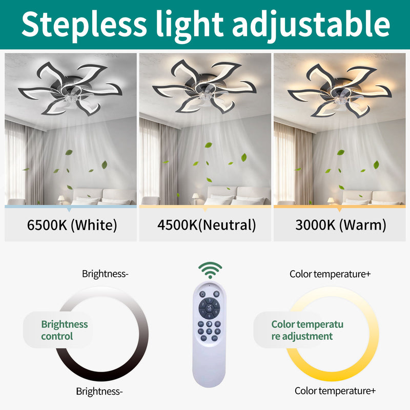 Flower Ceiling Fan With LED Dimmable Light, Flush Mount Ceiling Fan With Remote Control, Low Profile Design, 6 Speeds, Timing Function