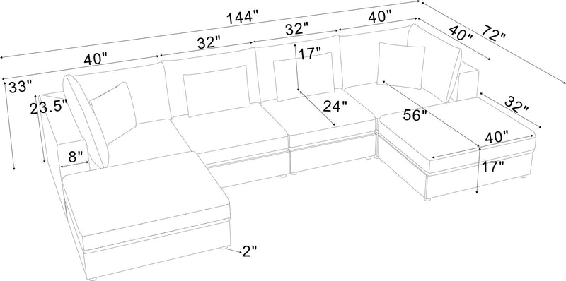 Upholstered Modular Sectional & Custom Configuration And Toss Pillows
