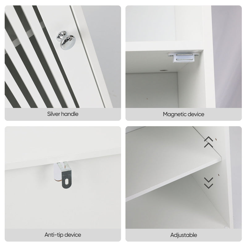 Louvered Door Bathroom Low Cabinet With Multi Layer Storage - White