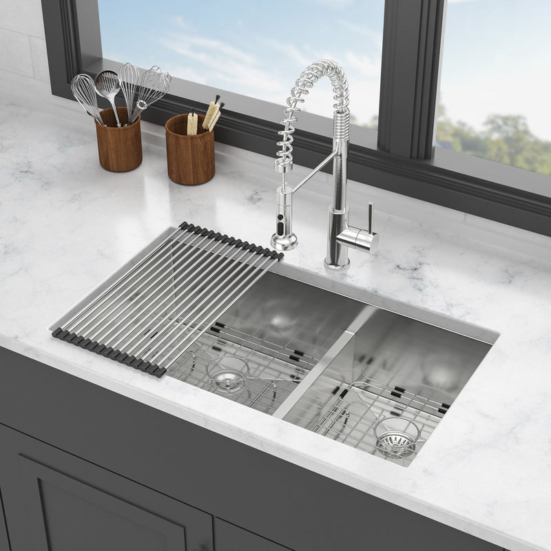 Modern Double Bowl Undermount Kitchen Sink 50 / 50 Design Stainless Steel