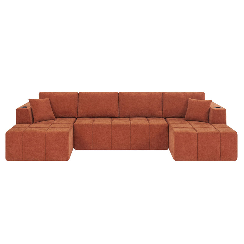 U - Shaped Sectional Sofa, Cup Holders & Side Pockets For Living Room