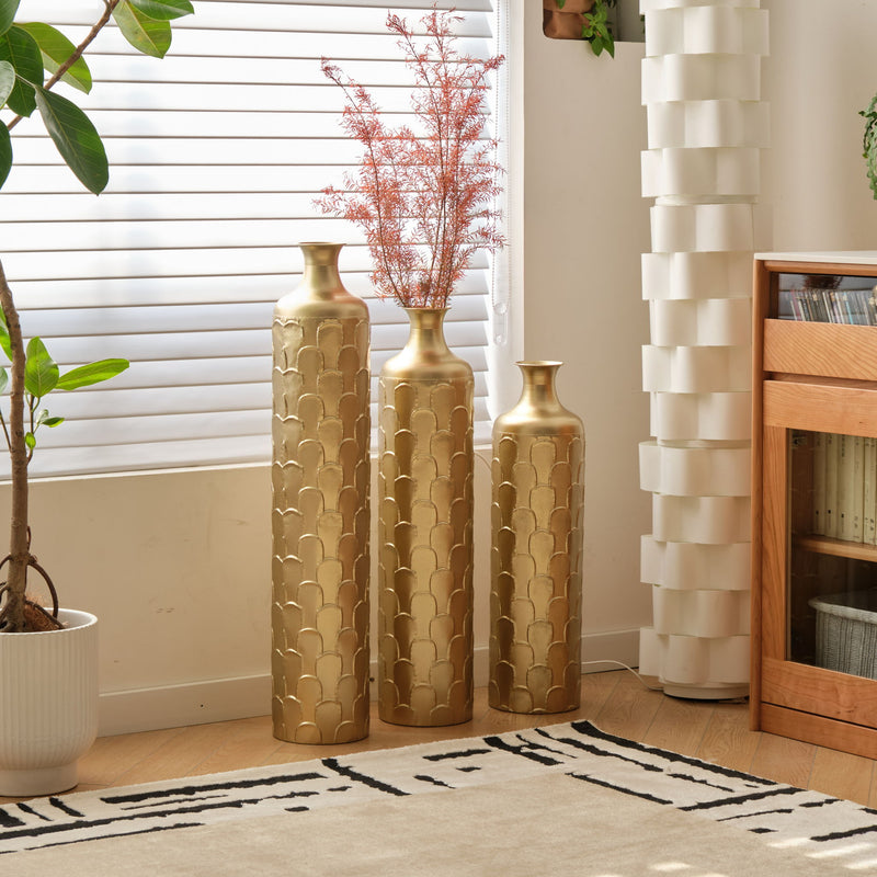 Floor Metal Vases Decorated White Metal Vases (Set of 3) Gorgeous Home Decoration Large Glazed Metal Vases - Golden