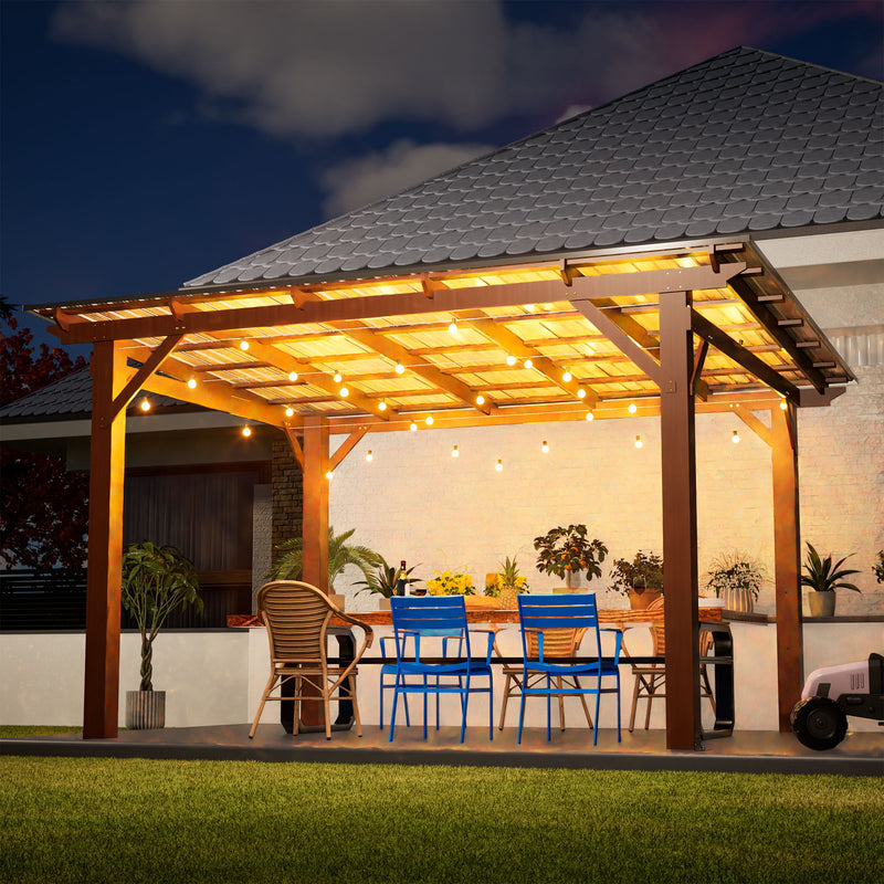 13 X 10 Ft Gazebo With Roof, Spacious Outdoor Patio Shade Structure For Backyard & Garden - Brown