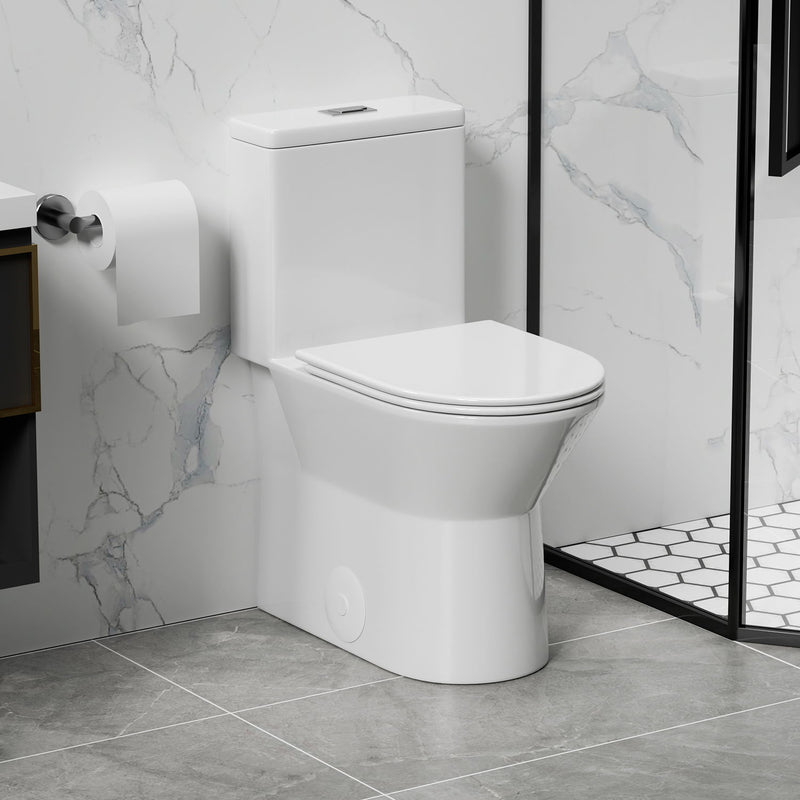 1 Piece Toilet With Dual Flush & Rimless Bowl - Glossy White